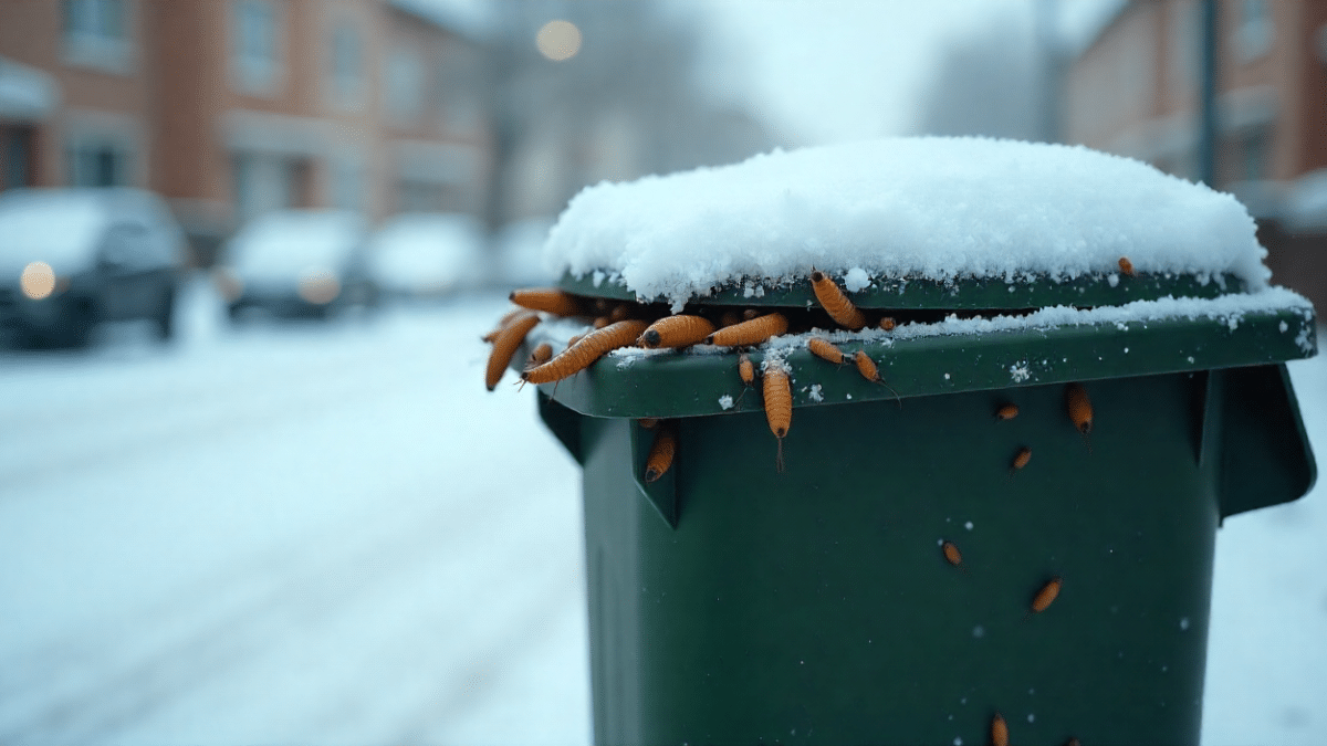 Des larves dans une poubelle