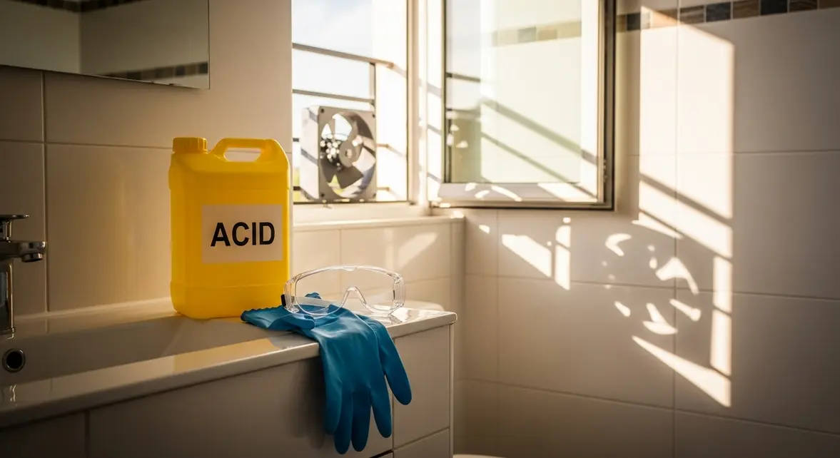 Salle de bain carrelage propre acide chlorhydrique équipement sécurité