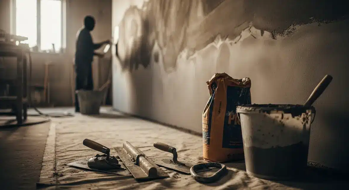 mur enduit ciment outils macon atelier