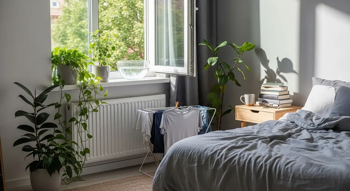 Chambre lumineuse humidifiée plantes bol d'eau linge