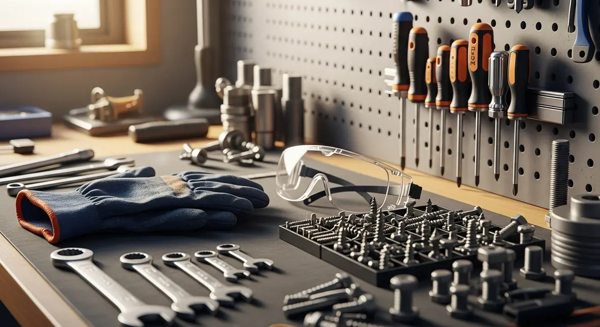 etabli avec outils vis boulons securite