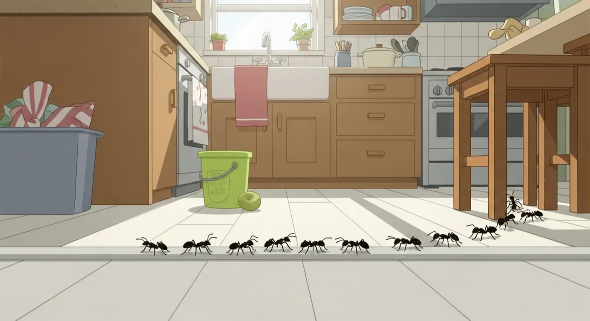 fourmis sur plinthe cuisine propre