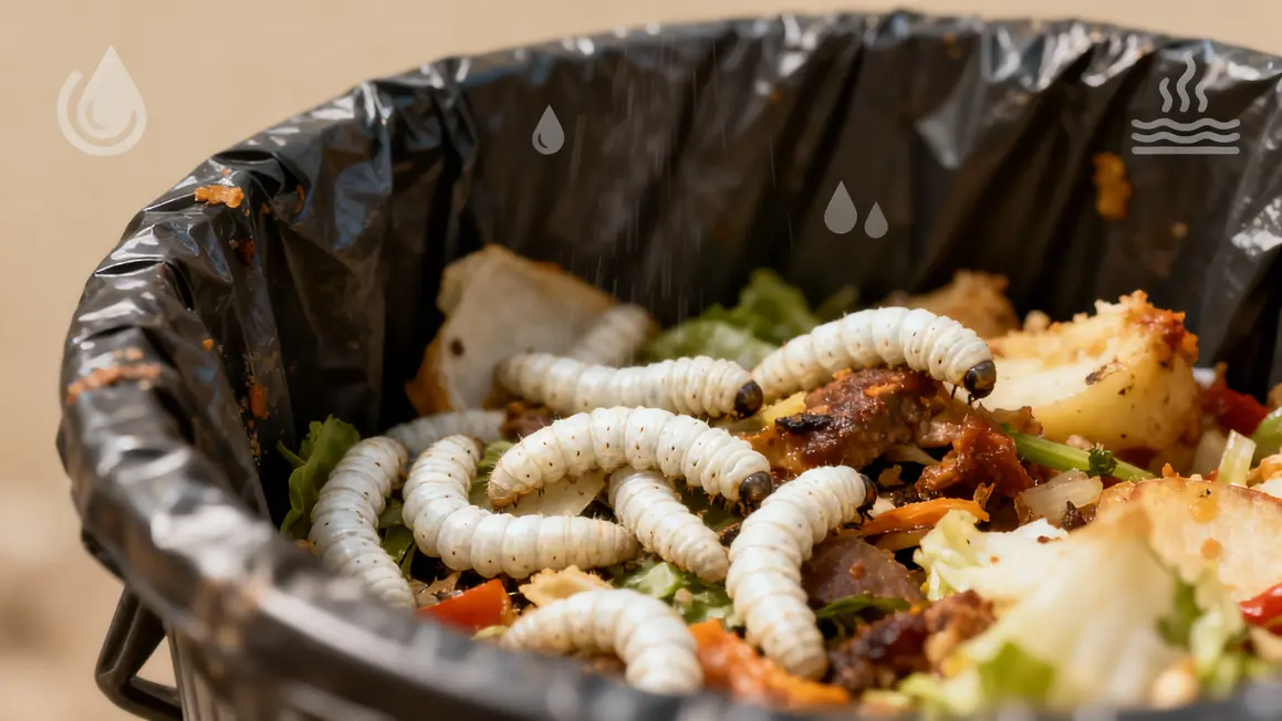 gros plan larves vers blancs déchets