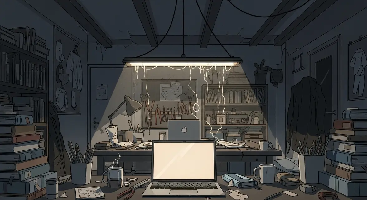 bureau avec neon qui clignote