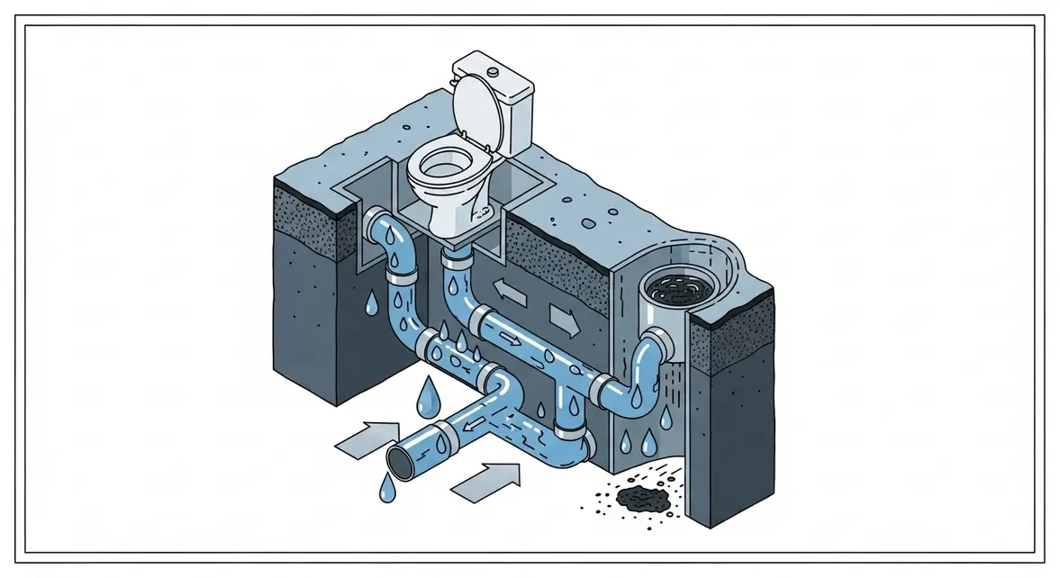 Schéma coupe canalisation WC pente évacuation vers égout
