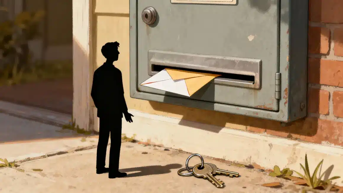clé tombée devant boîte aux lettres fermée