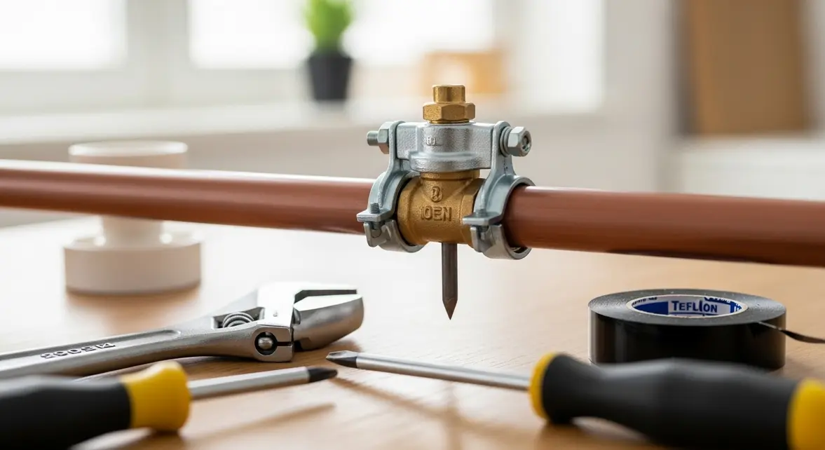 robinet autoperceur outils plomberie sur tuyau