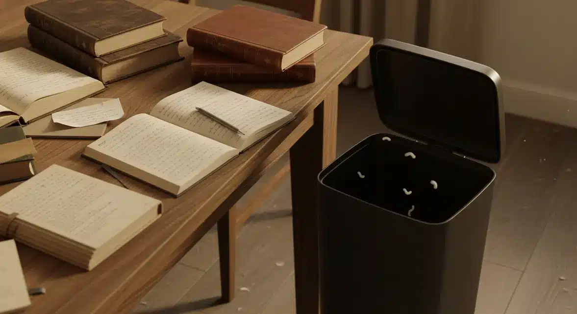 vers blancs dans poubelle maison livres