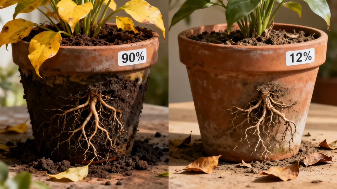 Pot détrempé et pot sec, symptômes visibles