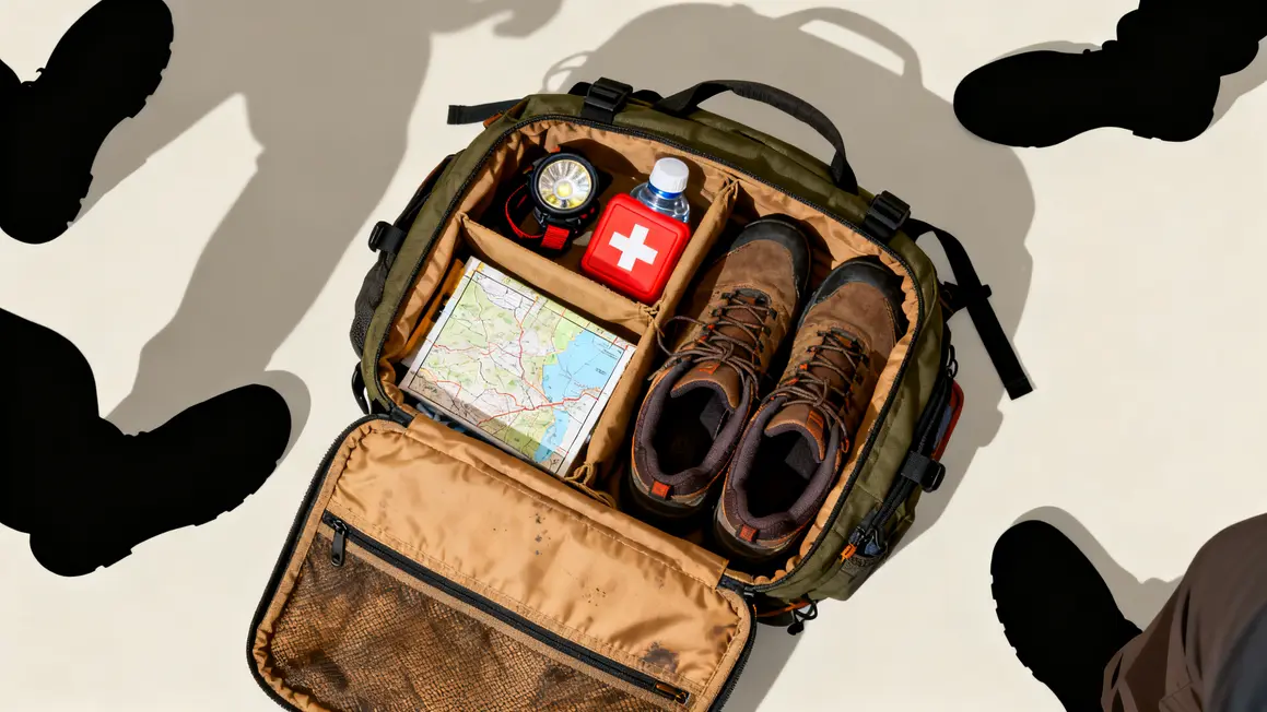 Sac ouvert avec équipement essentiel sorties