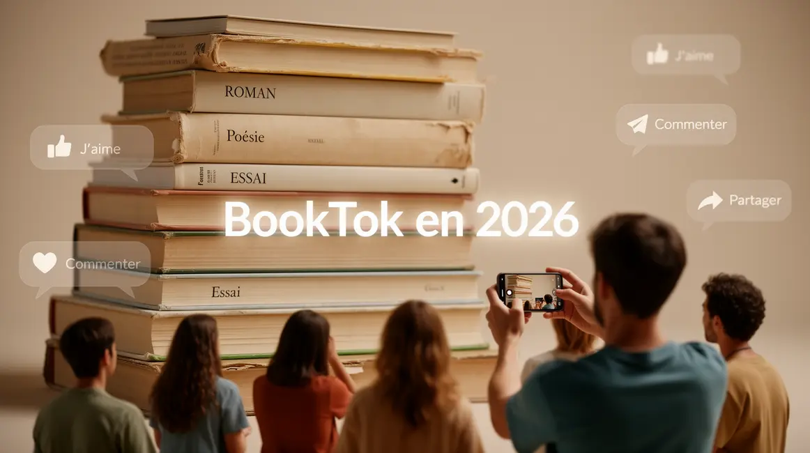 Pile de livres BookTok en 2026 avec smartphone