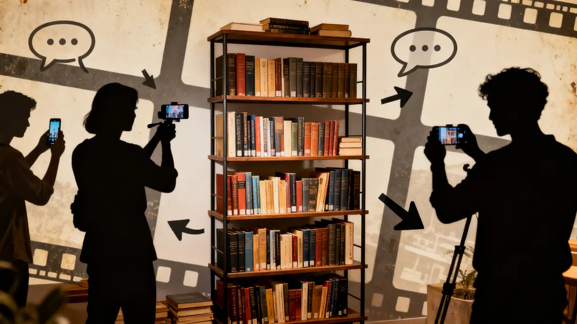 Etagere de livres avec lecteurs stylisés BookTok