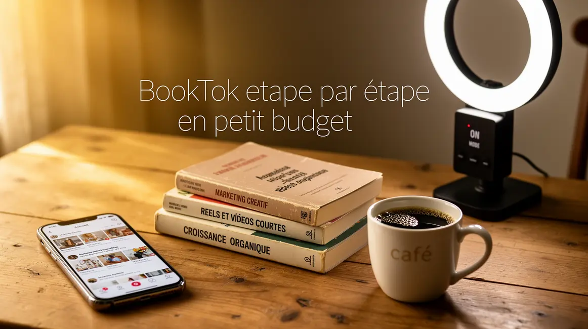BookTok sur smartphone, livres et cafe, strategie petit budget