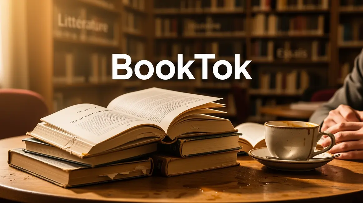 Image BookTok livres ouverts et fermés ambiance chaleureuse