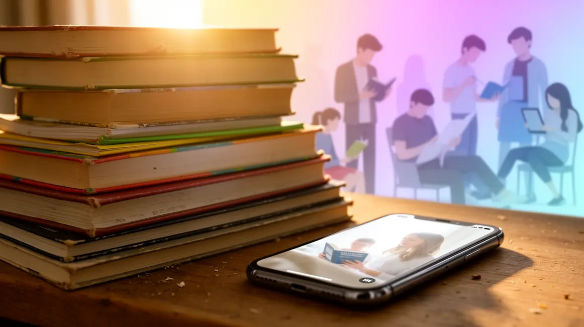 Pile de livres et smartphone affichant BookTok