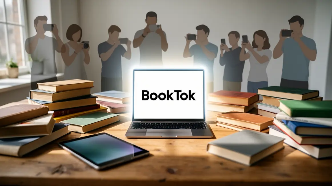 Image BookTok tablette livres bureau