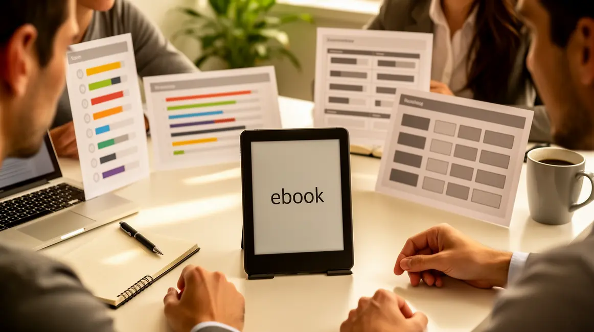 bureau lumineux avec alternatives, ebook digital ouvert table comparatif
