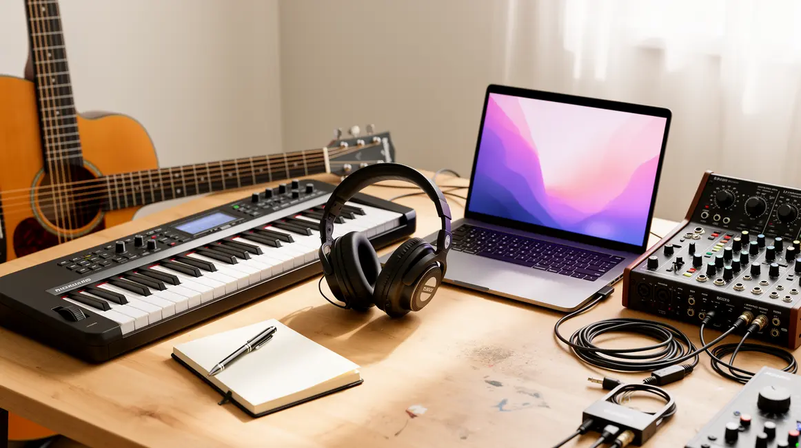 Bureau instrument casque ordinateur pour organiser musique