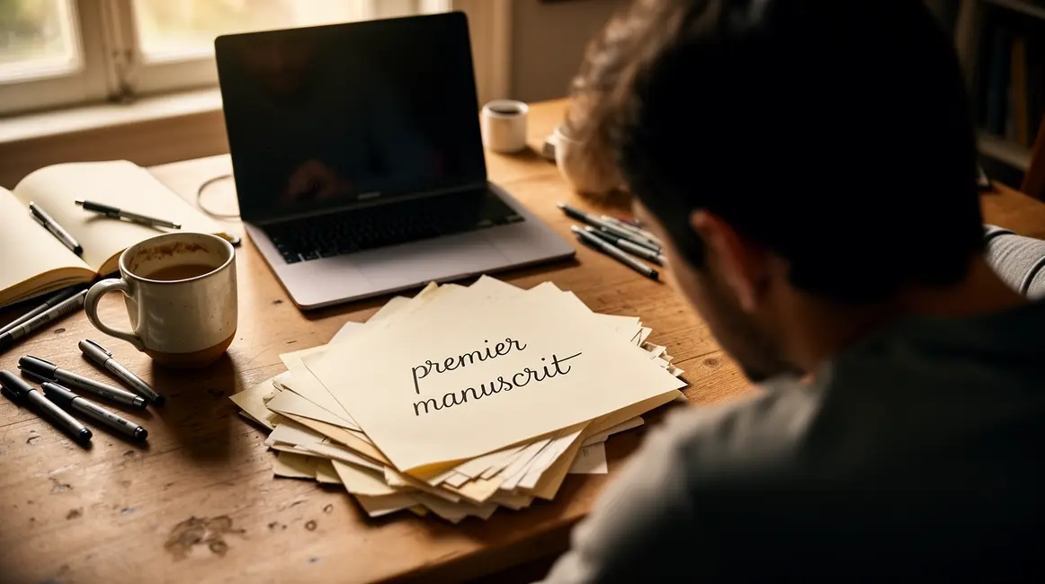 bureau avec carnet premier manuscrit ecriture