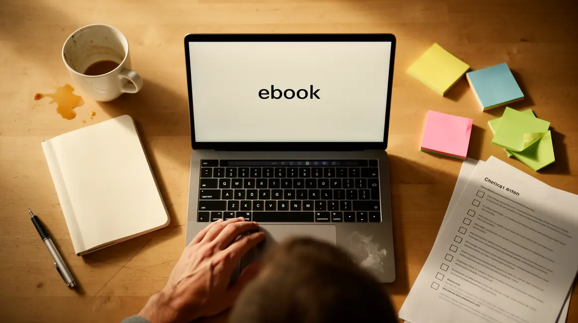 bureau minimaliste avec checklist ebook ordinateur portable