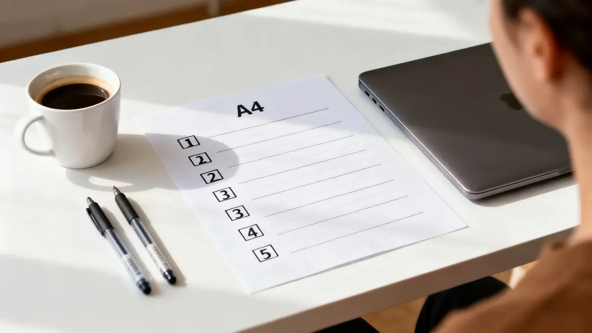 liste checklist critique litteraire avec feuille cochee et cafe