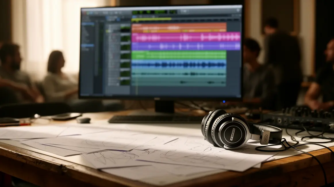 illustration choix musique projet editorial casque audio table notes