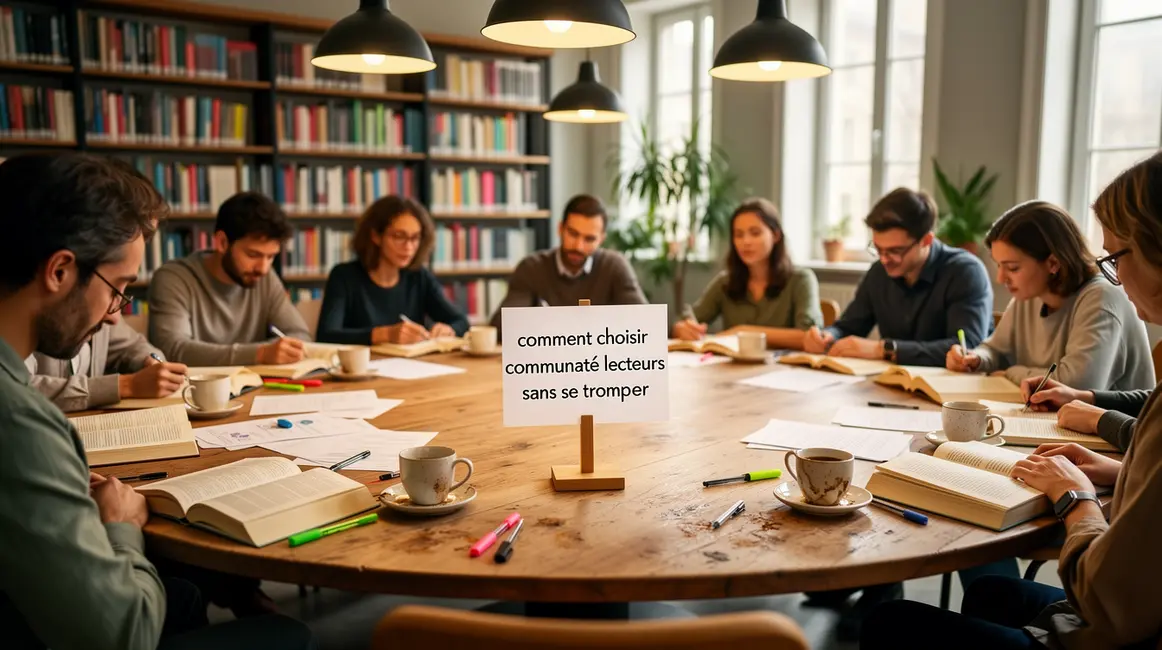 cercle lecteurs autour table livres cafe