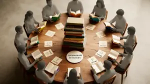communaute de lecteurs cercle silhouettes pile de livres