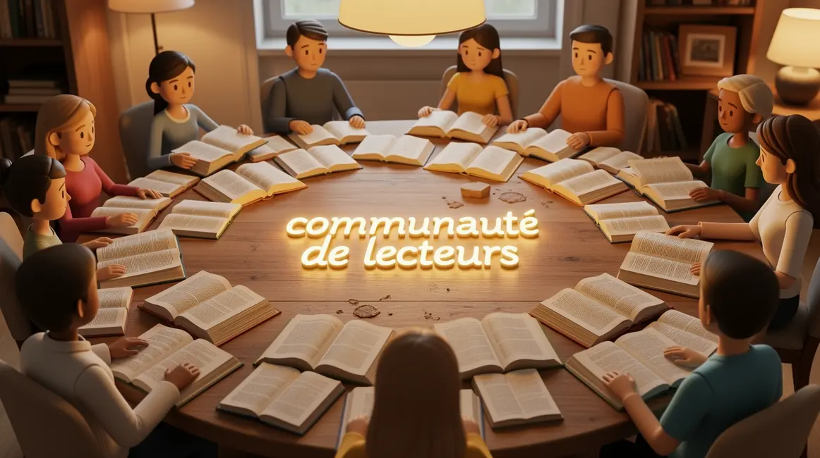 Illustration cercle lecteurs autour livres partage