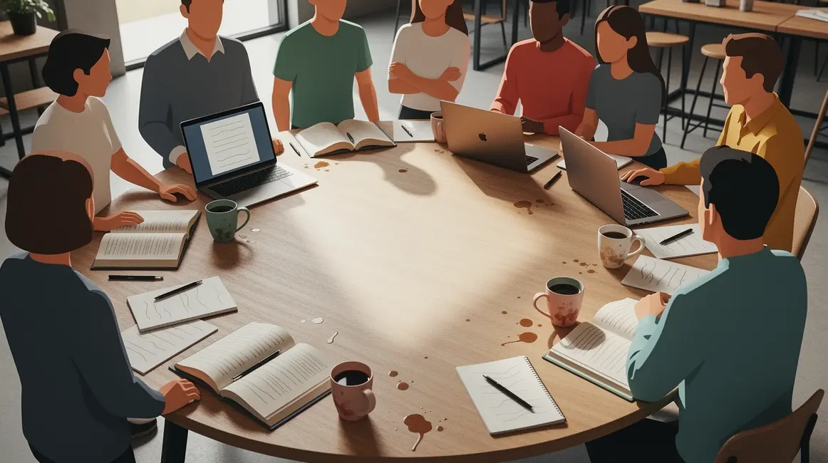 Illustration cercle lecteurs autour table methodes gains de temps