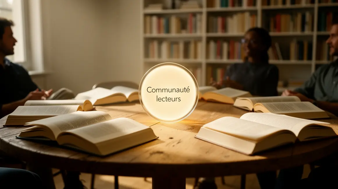 table ronde de lecteurs avec livres, ambiance conviviale