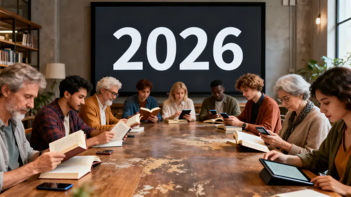 Groupe lecteurs 2026 autour table livre liseuse