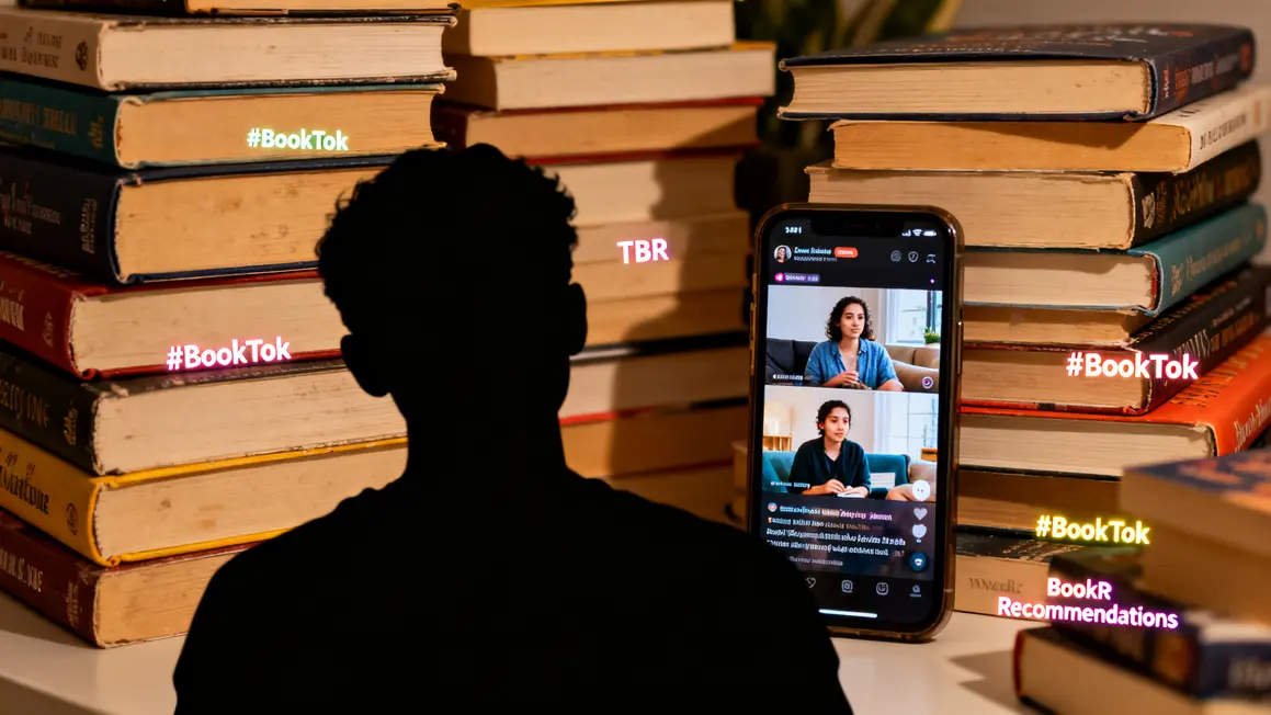 Silhouettes livres smartphone hashtags BookTok