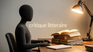 critique litteraire silhouette pile livres bureau