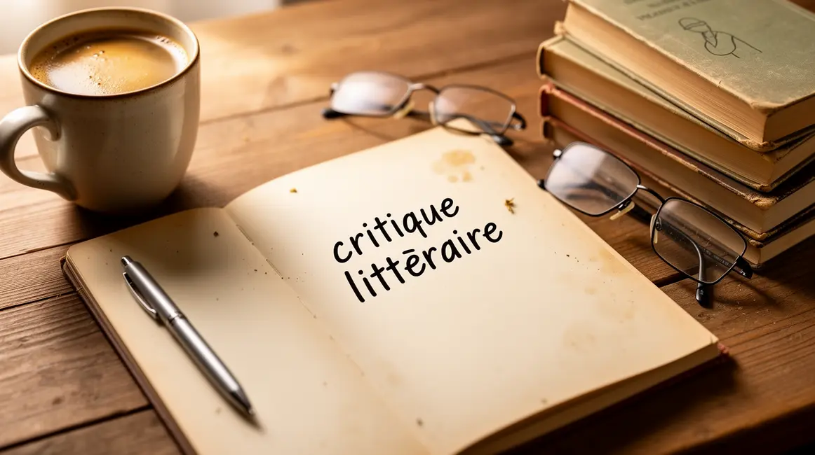 Carnet critique littéraire café livres stylo lunettes