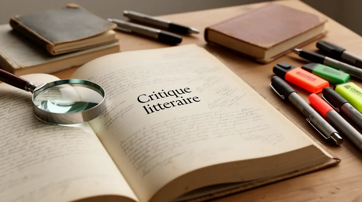 Livre ouvert critique litteraire notes manuscrites loupe