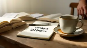 critique littéraire méthodes sur table bois livres carnet stylo tasse café