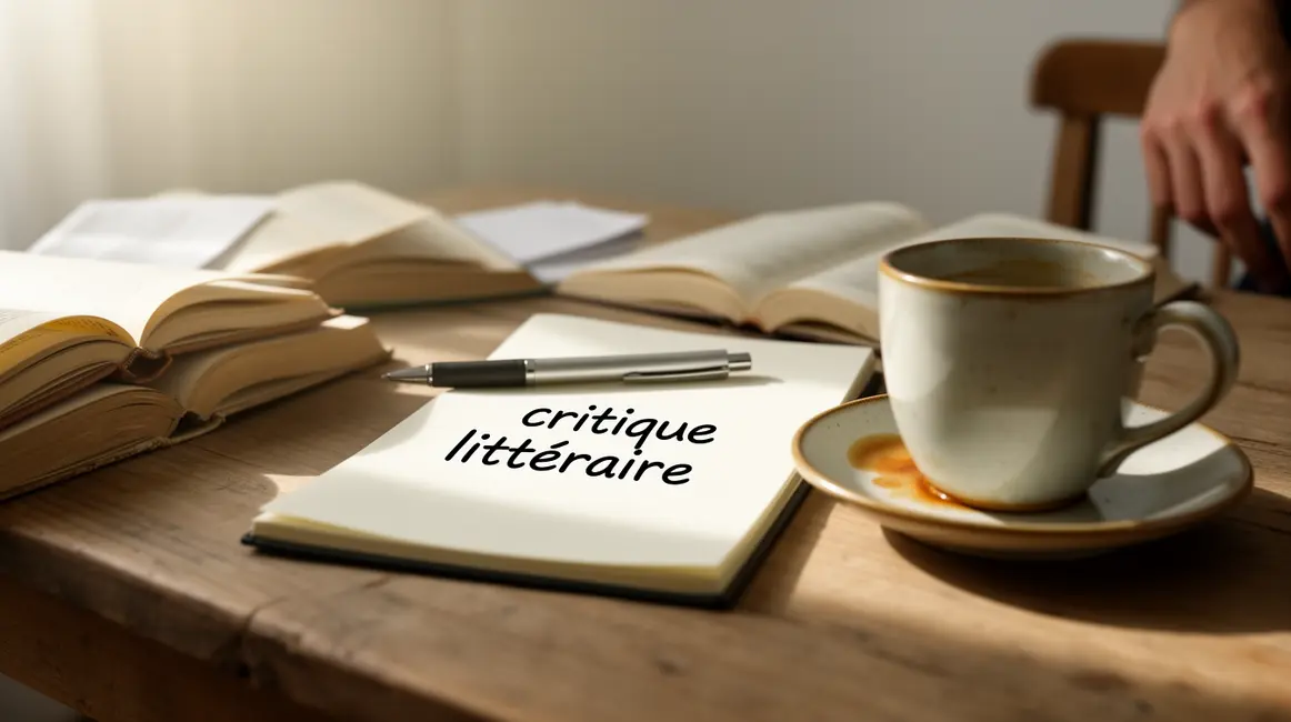 critique littéraire méthodes sur table bois livres carnet stylo tasse café