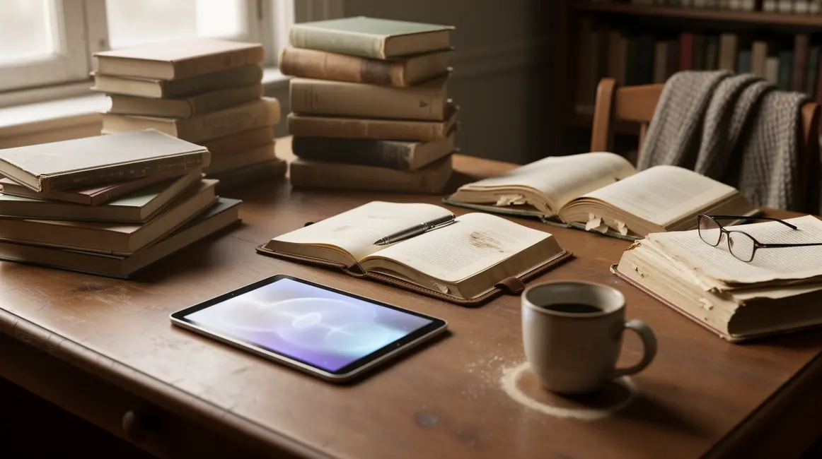plan de travail critique litteraire carnet livres tablette