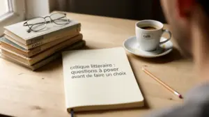 bureau minimaliste livres et carnet pour critique litteraire
