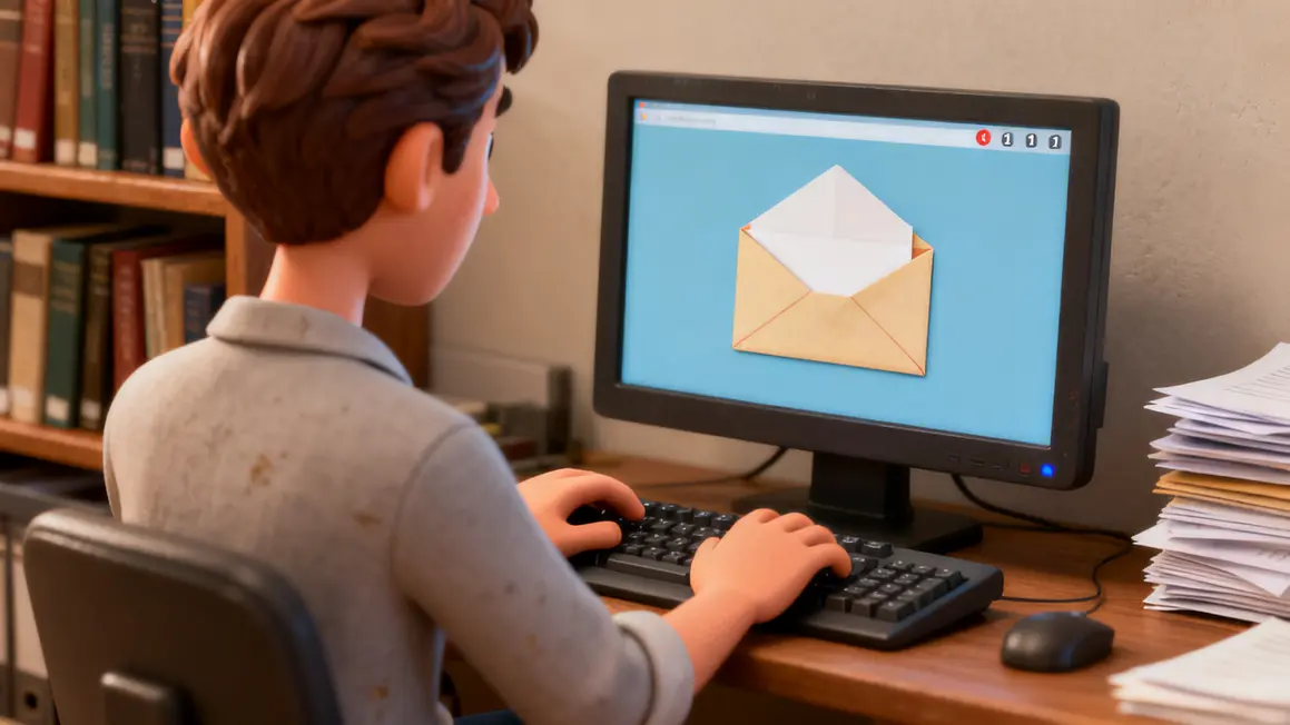 personnage écrivant newsletter d’auteur sur ordinateur