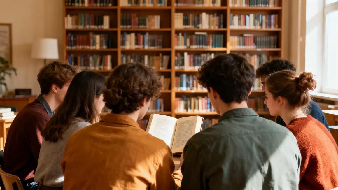 Lecteurs échange autour d’un livre dans une bibliothèque