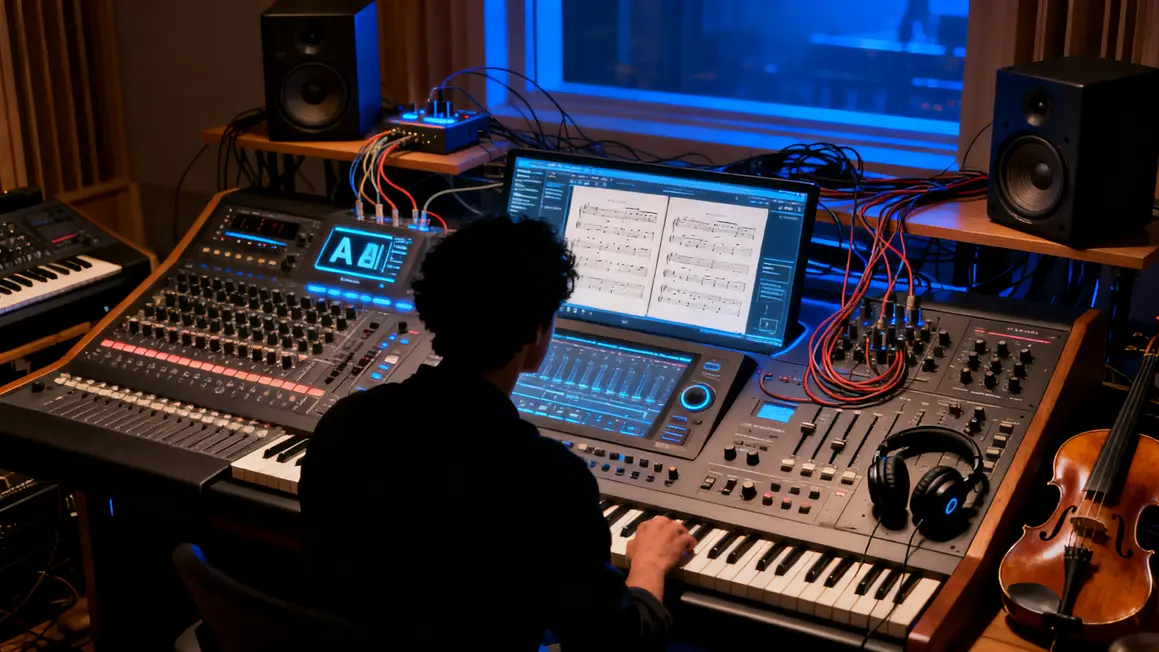 Silhouettes consoles audio IA et technologie musicale