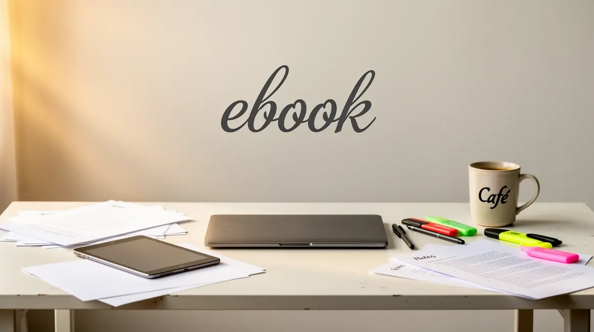 ebook creation sur bureau minimaliste ordinateur tablette