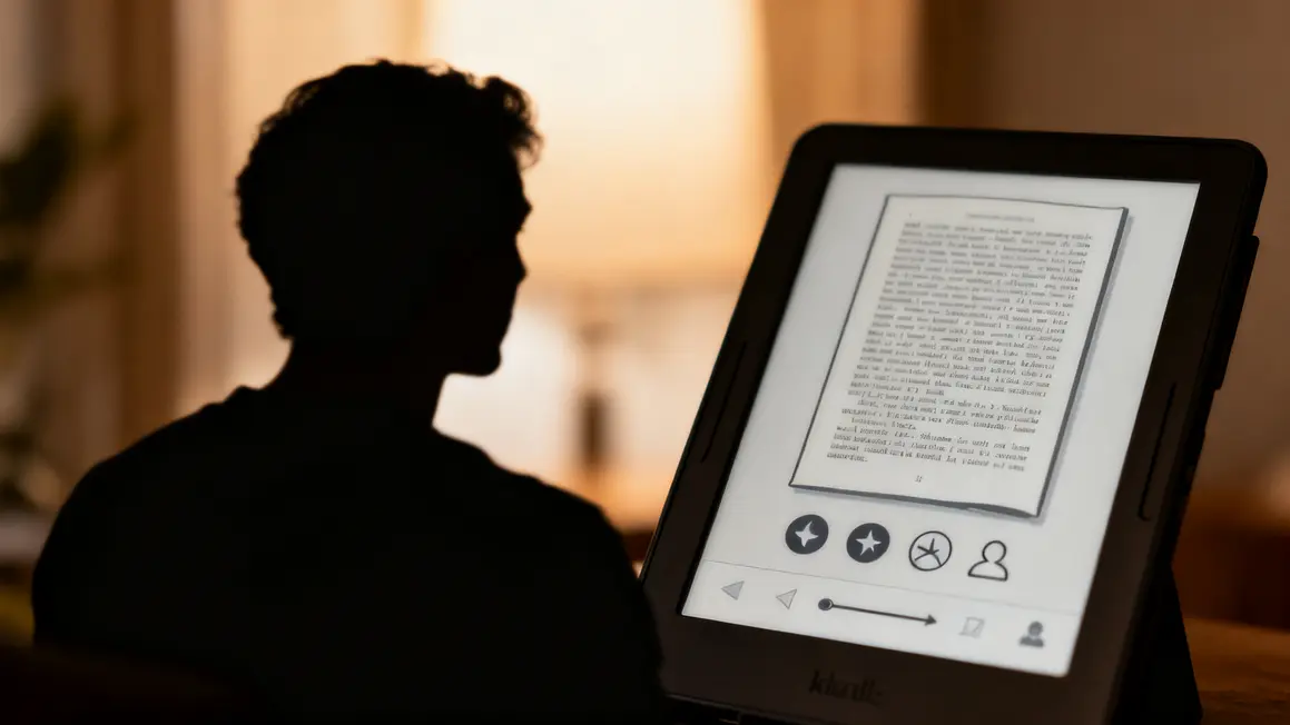 Silhouette liseuse affichant ebook et icones personnalisation