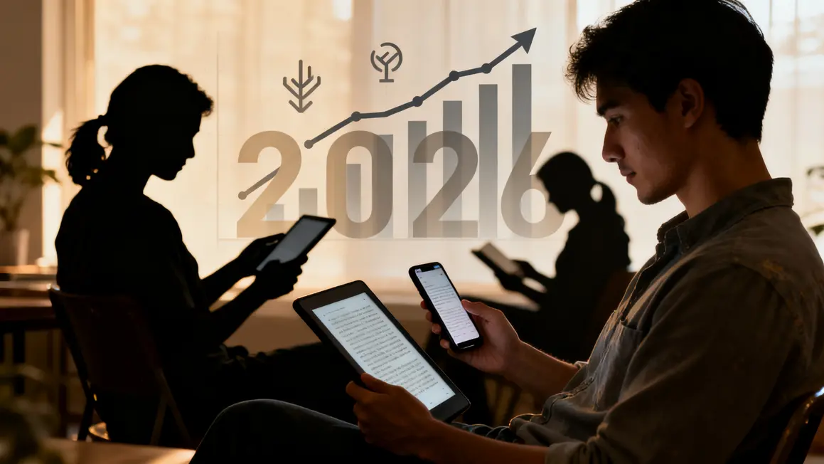 Personnes lisant ebooks, croissance et flexibilite 2026