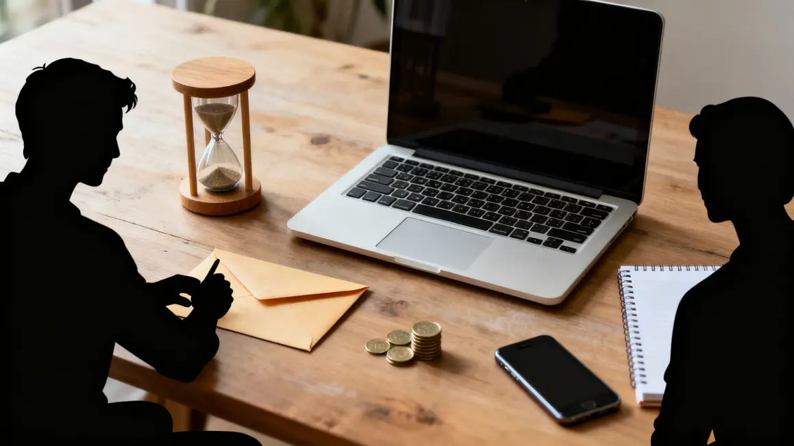 sablier ordinateur enveloppe et budget newsletter