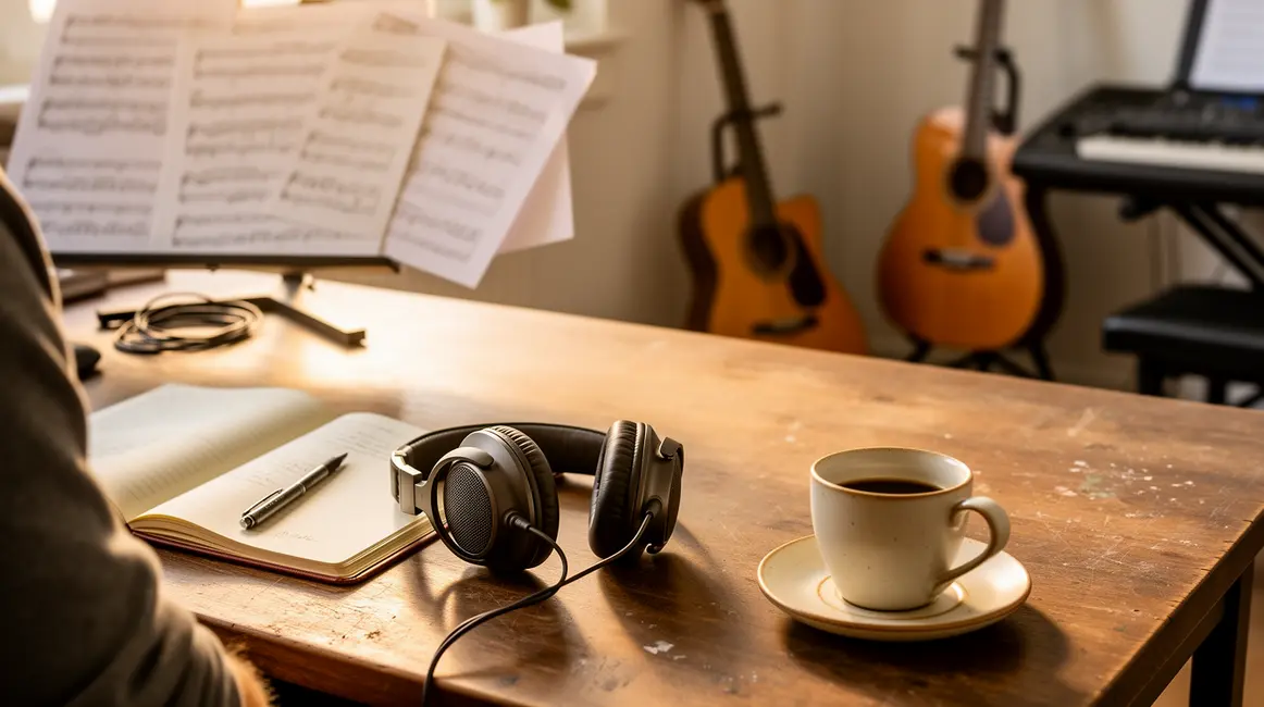 bureau moderne casque audio guide musique motivation