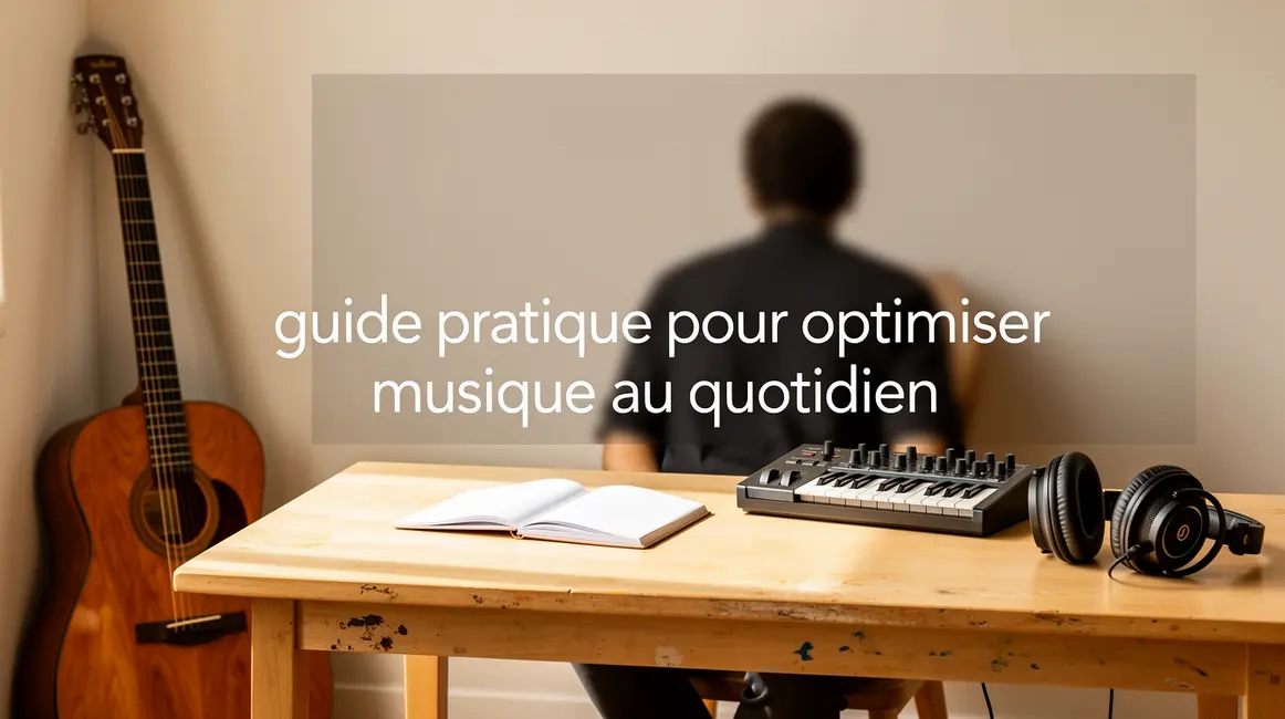 Bureau minimaliste musique guitare clavier carnet casque audio