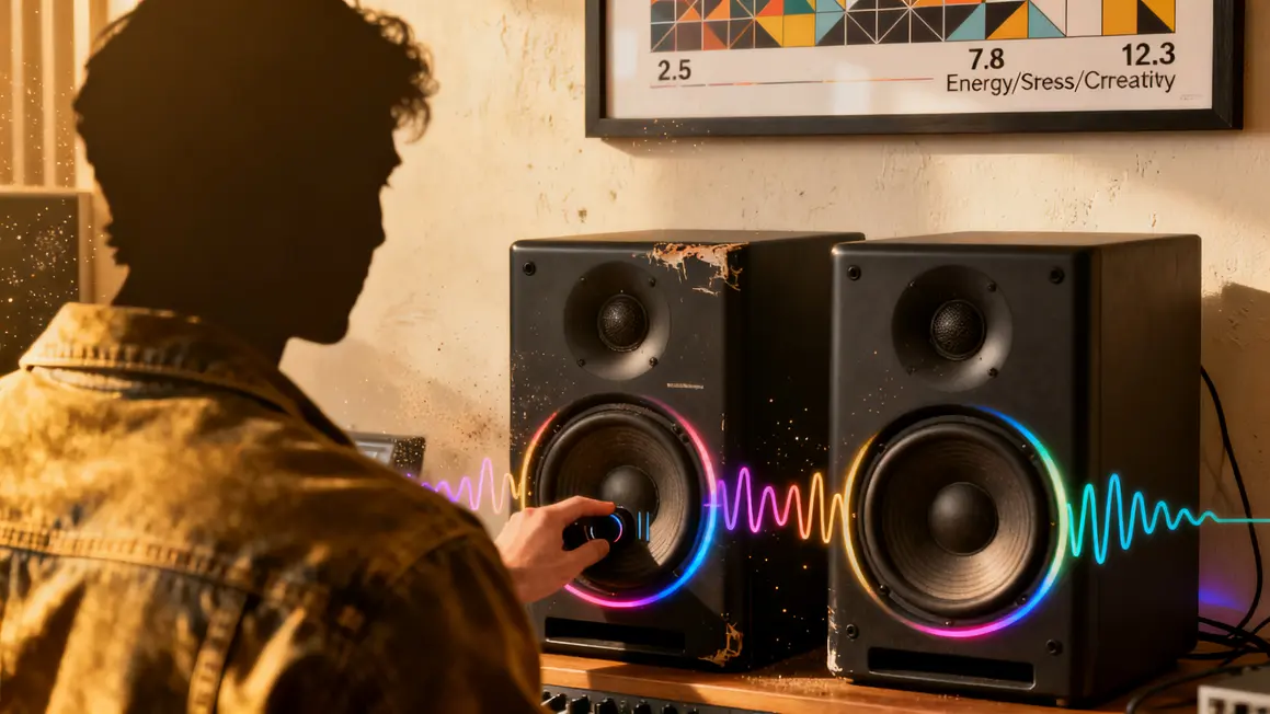 Silhouette réglant volume musique effets énergie créativité